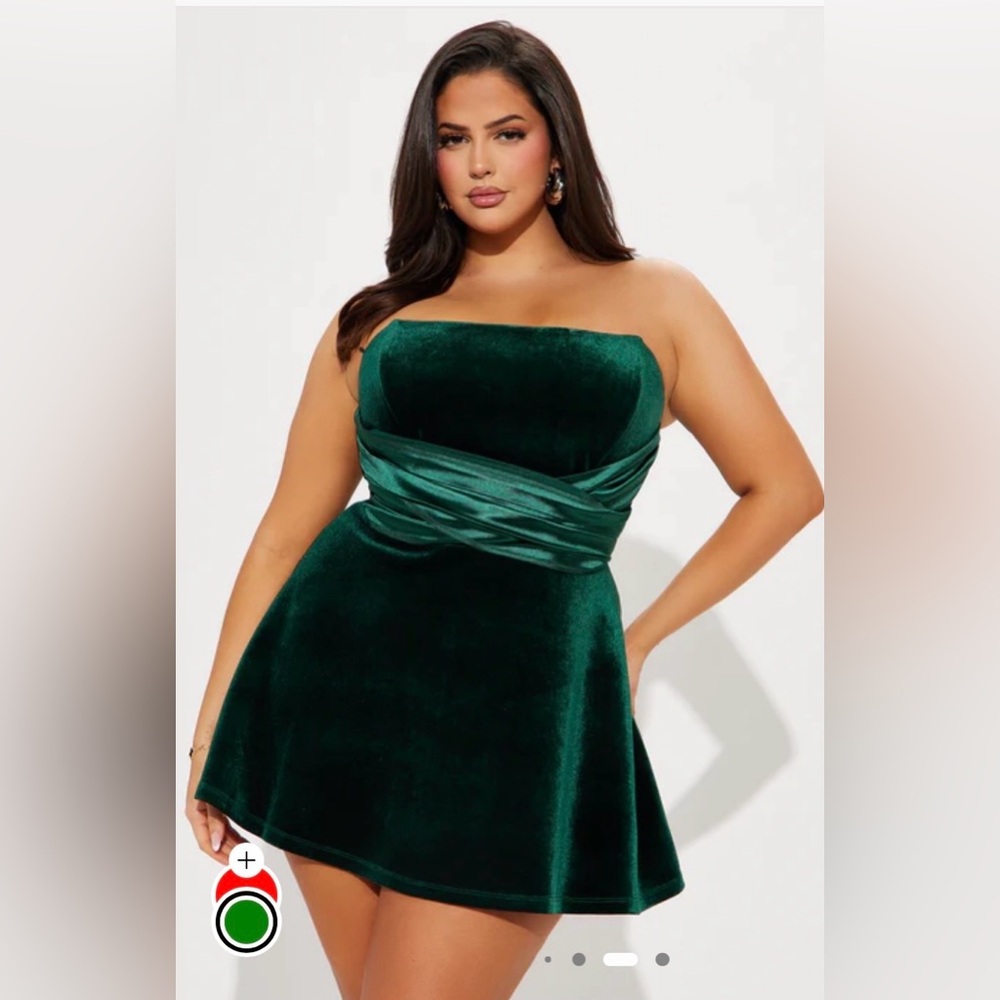 Fashion Nova Strapless Dark Green Velvet Dress